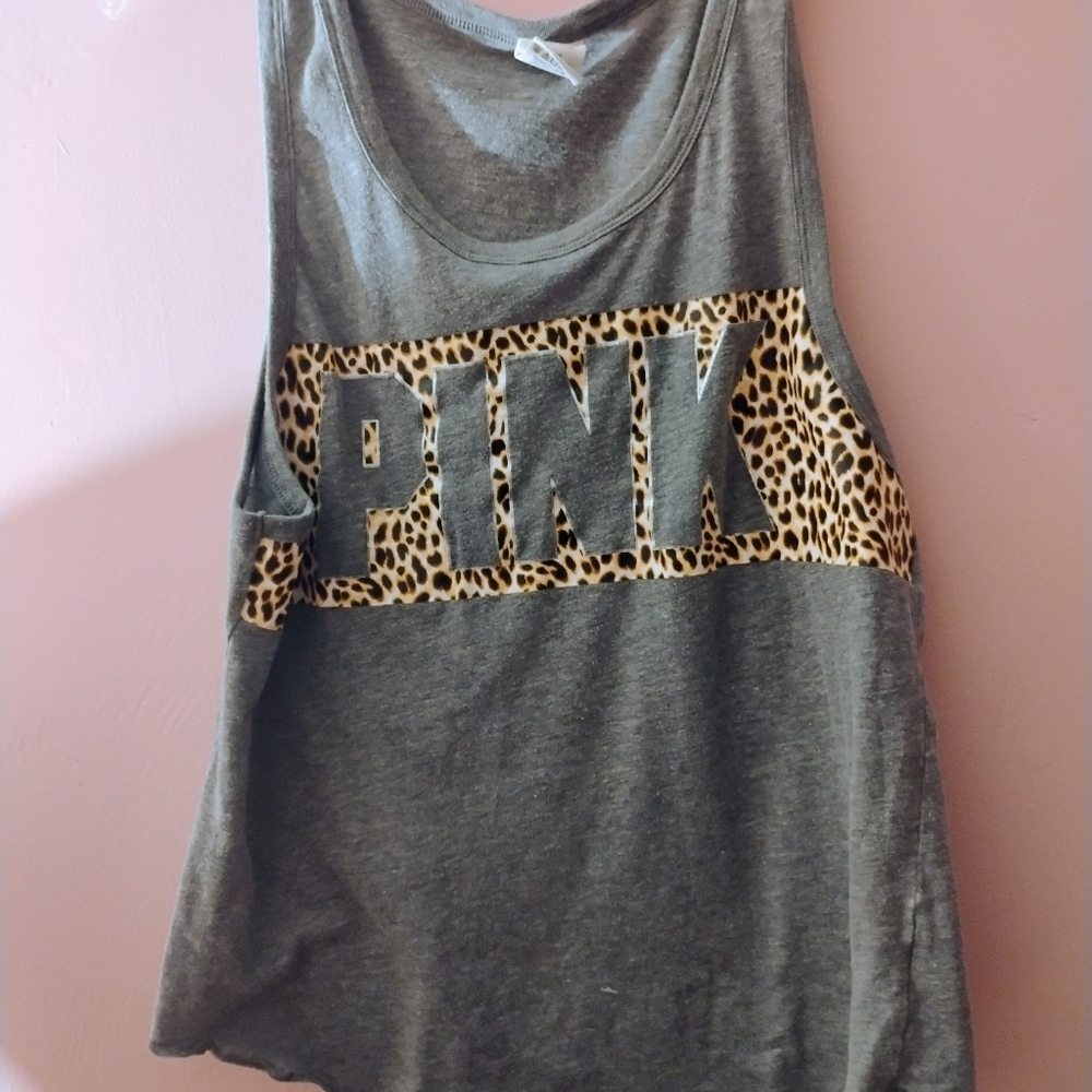 PINK Victoria’s Secret Gray Leopard Tank Top Medium - Picture 7 of 14